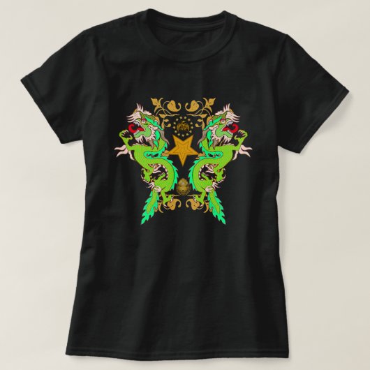 Vliegende draak vergulde bloemster t-shirt (Design voorkant)