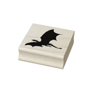 Vliegende draak zwarte silhouetvorm rubberstempel