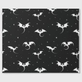Vliegende draken en sterren op zwarte achtergrond cadeaupapier (Vlak)