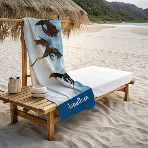 Vliegende Draken Wyvern Fantasy Gepersonaliseerd Strandlaken