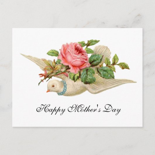 VLIEGENDE DUIF MET ROZE ROOS MOEDERDAG BRIEFKAART (Voorkant)