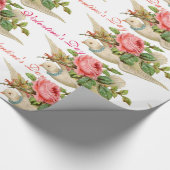 VLIEGENDE DUIF MET ROZE ROSE VALENTIJNSDAG CADEAUPAPIER (Hoek)