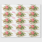 VLIEGENDE DUIF MET ROZE ROSE VALENTIJNSDAG CADEAUPAPIER (Vlak)