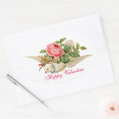 VLIEGENDE DUIF MET ROZE ROSE VALENTIJNSDAG OVALE STICKER (Envelop)