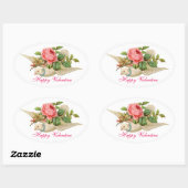 VLIEGENDE DUIF MET ROZE ROSE VALENTIJNSDAG OVALE STICKER (Vel)