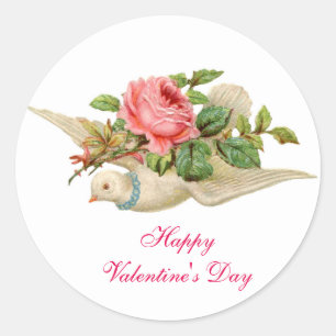 VLIEGENDE DUIF MET ROZE ROSE VALENTIJNSDAG RONDE STICKER