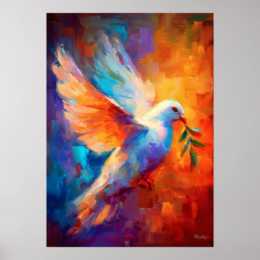 Vliegende Duif van Vrede Impressionistische Schild Poster (Voorkant)