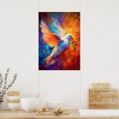 Vliegende Duif van Vrede Impressionistische Schild Poster (Keuken)