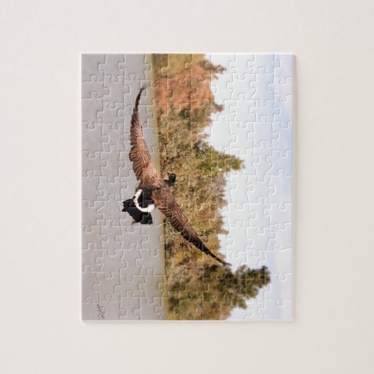 vliegende eend boven water foto legpuzzel (Verticaal)