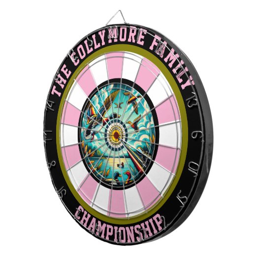 Vliegende eenden mikken op muurkunst dartbord (Voorkant Rechts)