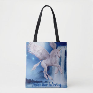 Vliegende eenhoorn gelooft Inspirerend Tote Bag