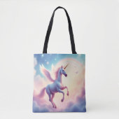 Vliegende Eenhoorn Helder Regenboog Wolken Illustr Tote Bag (Voorkant)