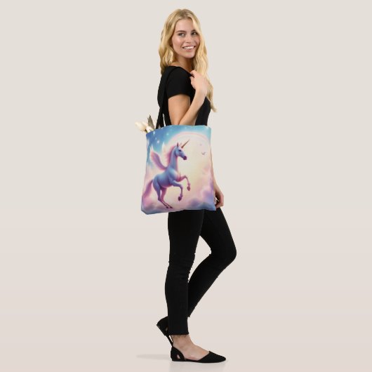 Vliegende Eenhoorn Helder Regenboog Wolken Illustr Tote Bag (Op model)