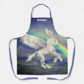 Vliegende eenhoorn paard over regenboog gepersonal schort (Voorkant)