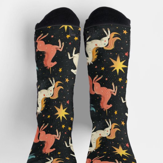 Vliegende Eenhoorn Pony Krijt Tekenpatroon Zwart Sokken (Top)