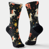 Vliegende Eenhoorn Pony Krijt Tekenpatroon Zwart Sokken (Gebogen)