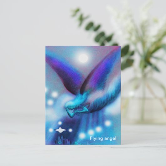 Vliegende engel in de nachtkunst briefkaart (Staand voorkant)