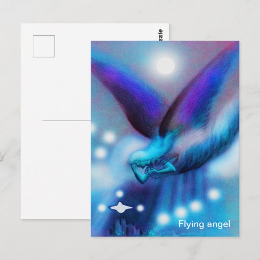 Vliegende engel in de nachtkunst briefkaart (Voorkant / Achterkant)