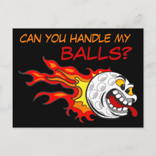 Vliegende golfbal in vlammen met een grappige quot briefkaart