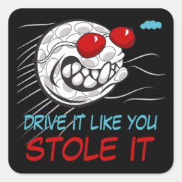 Vliegende golfbal met zonnebril zwart vierkante sticker