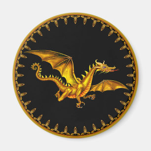 vliegende gouden draak op zwart magneet