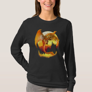 Vliegende gouden fantasie draak met vuur t-shirt