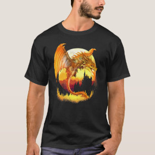 Vliegende gouden fantasie draak met vuur t-shirt
