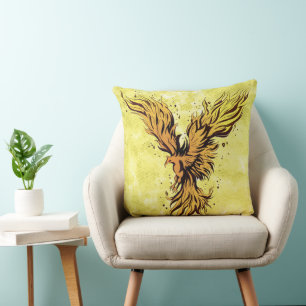 Vliegende Gouden Phoenix Vogel Grafisch Kussen