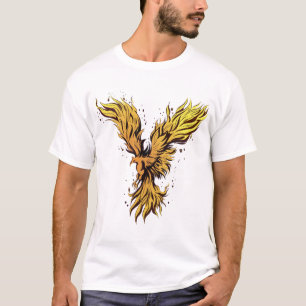 Vliegende Gouden Phoenix Vogel Grafische T-Shirt -