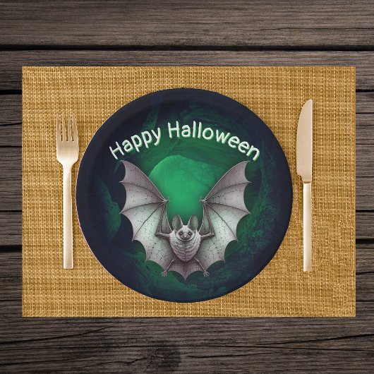 Vliegende griezelige grijze vleermuis mistige gloe papieren bordje
