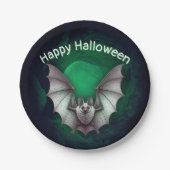 Vliegende griezelige grijze vleermuis mistige gloe papieren bordje (Voorkant)