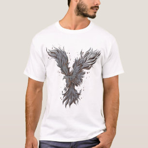 Vliegende Grijze Phoenix Vogel Grafische T-Shirt -