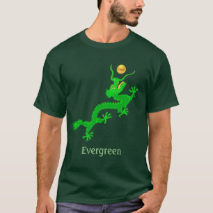 Vliegende groene draak met gouden bal & kalligrafi t-shirt