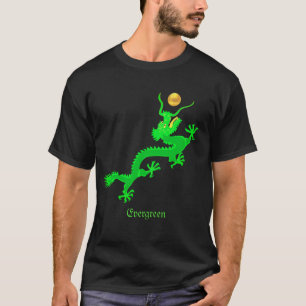 Vliegende groene draak met gouden bal & kalligrafi t-shirt