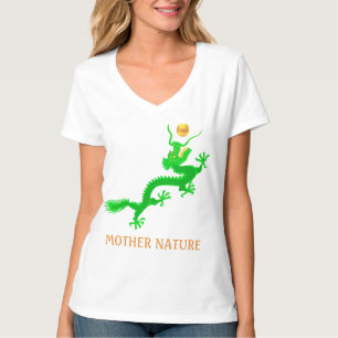 Vliegende groene draak met gouden bal & kalligrafi t-shirt