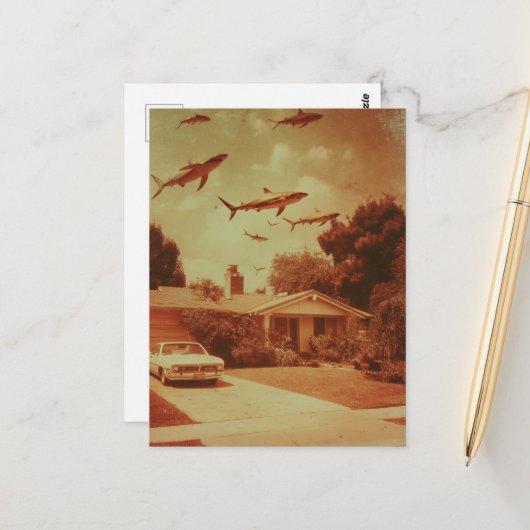  vliegende haaien in de buurt briefkaart (Voorkant / Achterkant in situ)