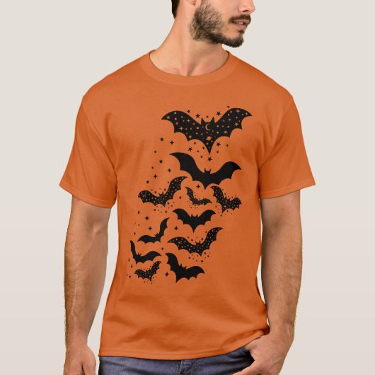 Vliegende Halloween Galaxy Vleermuizen en Sterren T-shirt (Voorkant)