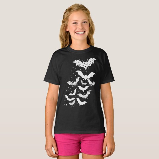 Vliegende Halloween Galaxy Witte vleermuizen en st T-shirt (Voorkant volledig)