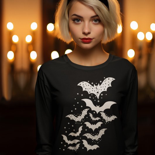 Vliegende Halloween Galaxy Witte vleermuizen en st T-shirt