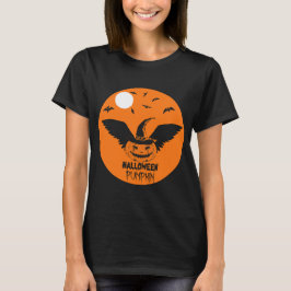 Vliegende Halloween pompoen met heks Pet en vleerm T-shirt
