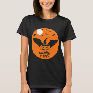 Vliegende Halloween pompoen met heks Pet en vleerm T-shirt