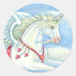 Vliegende harten Unicorn PEGASUS STICKER-blad Ronde Sticker