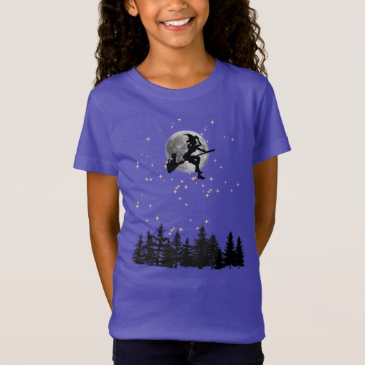 Vliegende heks boven het bos op een volle maan nac t-shirt (Voorkant)