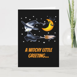 Vliegende heks en halve maan Halloween Night Kaart