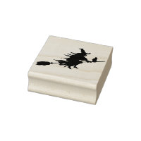 Vliegende heks en kat art stempel