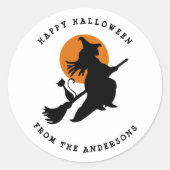 Vliegende heks en kat zwart en wit Halloween Ronde Sticker (Voorkant)