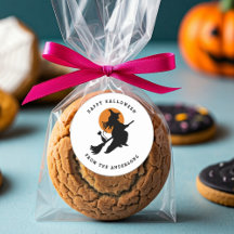 Vliegende heks en kat zwart en wit Halloween