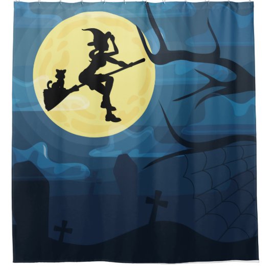 Vliegende heks en kattendouchergordijn douchegordijn (Voorkant)