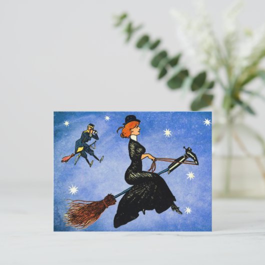 Vliegende heks gezien op Halloween Briefkaart (Staand voorkant)