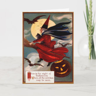 vliegende heks-halloween-kaart feestdagen kaart